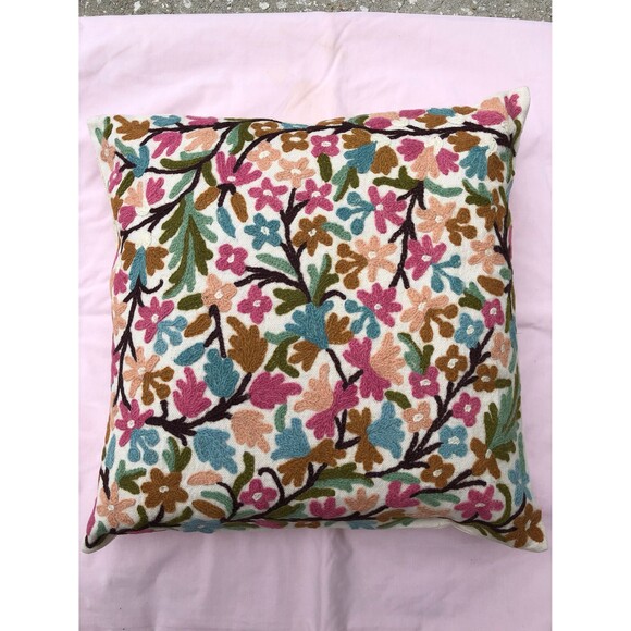 Kashmiri Hand-Embroidered (Crewel) COMPLETE Decorative Pillow/Cushion6 - Picture 1 of 3